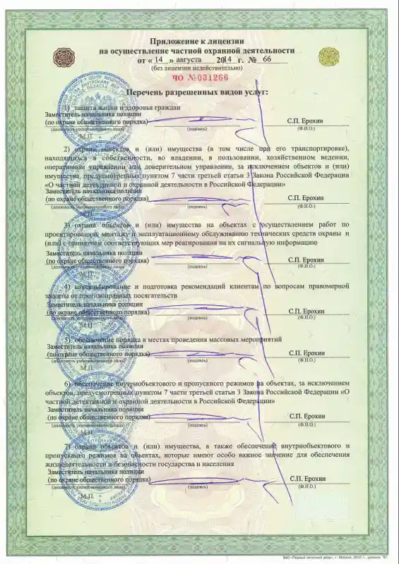 Лицензия ЧО № 031266